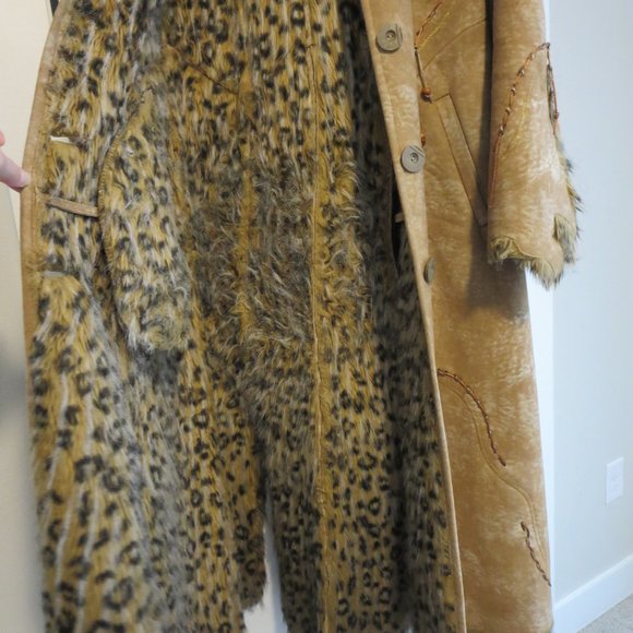 REM Leopard Print Faux Fur Hooded Long Coat Jacket Sz M - Picture 5 of 8
